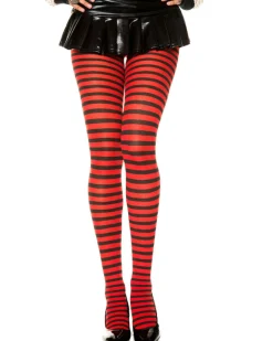 Music Legs Black And Red Striped Stockings Cheap
