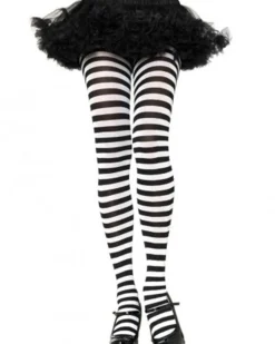 Leg Avenue Black And White Striped Nylon Plus Size Tights Store