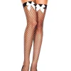 Leg Avenue Black Fishnet Thigh High Stockings With White Satin Bow Hot