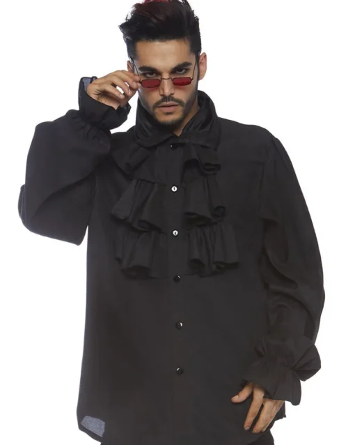 Leg Avenue Black Ruffle Front Shirt New