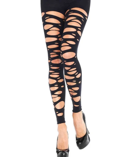 Leg Avenue Black Tattered Footless Tights New