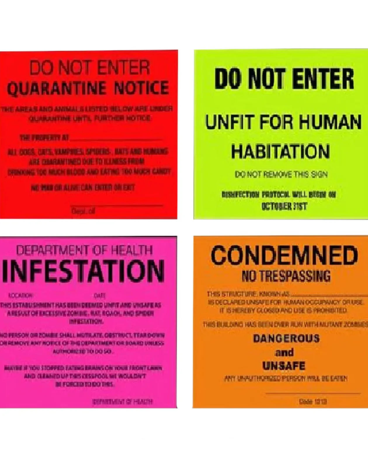 Fun World Condemned Signs Pack Of 4 Hot