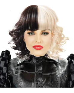 The Wig Outlet Dalmatian Villain Curly Half Black Half White Wig Shop