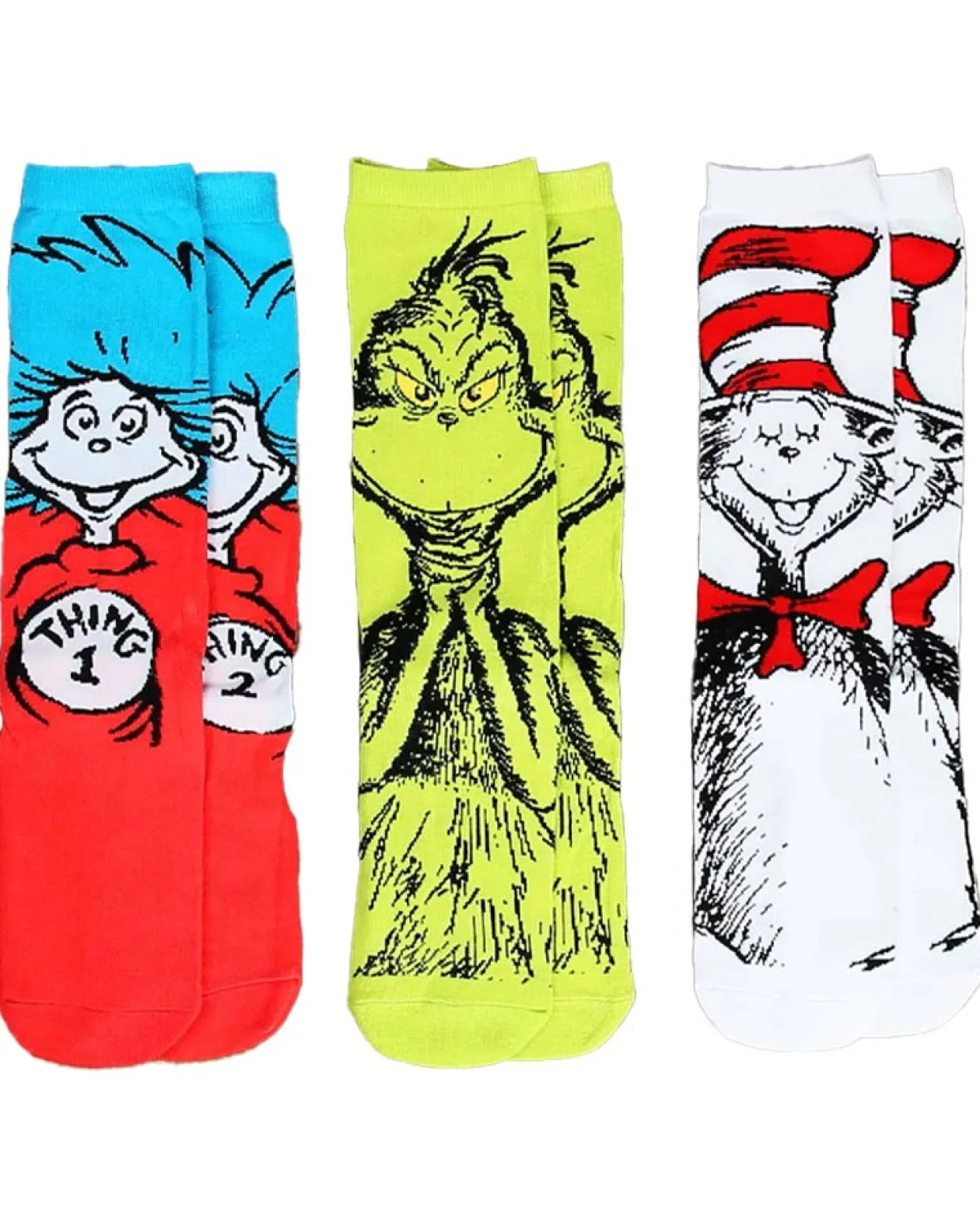 Elope Dr Seuss Characters Adult Crew Sock Set 3 Pack Outlet