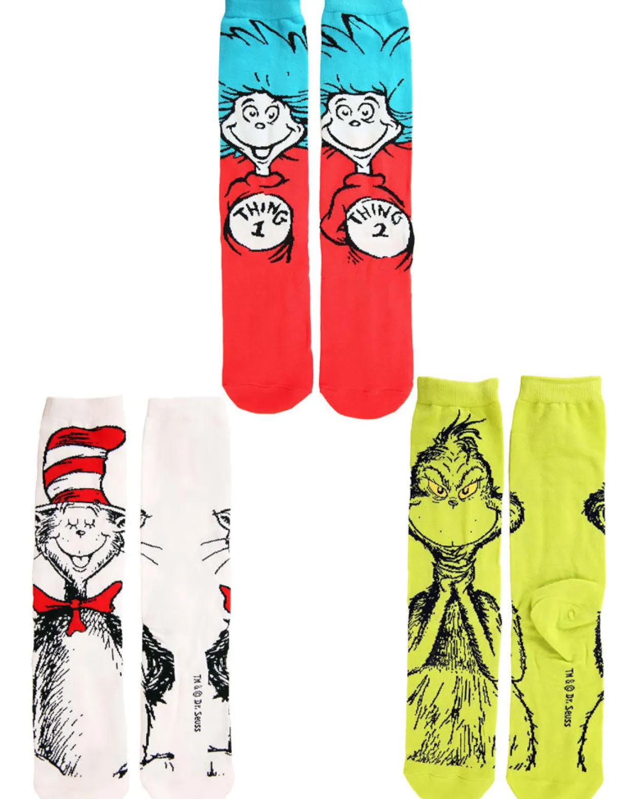 Elope Dr Seuss Characters Adult Crew Sock Set 3 Pack Outlet