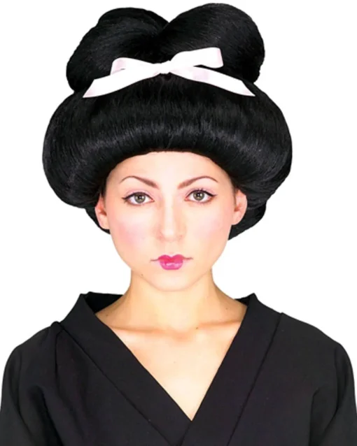Rubies Geisha Girl Black Wig With Pale Pink Bow Flash Sale