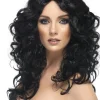 Smiffys Glamour Curly Long Black Wig New