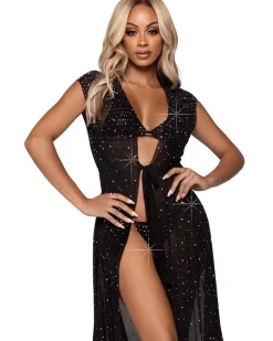 Leg Avenue Iridescent Black Rhinestone Sheer Robe New