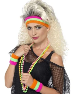 Smiffys Neon Sweatbands Headband And Wristbands Kit Cheap