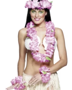 Smiffys Pink Hawaiian Lei Headband And Wristbands Set Cheap