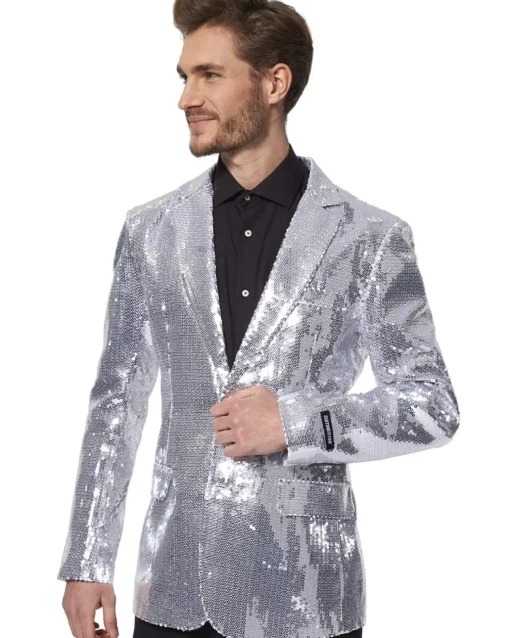 Opposuits Sequins Silver Mens Suitmeister Jacket Discount