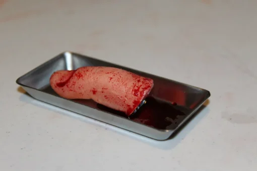 ForensicFX Studios Severed Finger Prop On Medical Metal Tray Shop