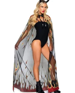 Leg Avenue Sheer Glitter Flame Devil Cape And Horns New