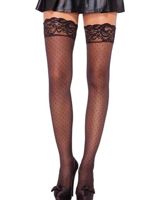 Leg Avenue Stay Up Spandex Diamond Dot Sheer Thigh High Stockings Hot
