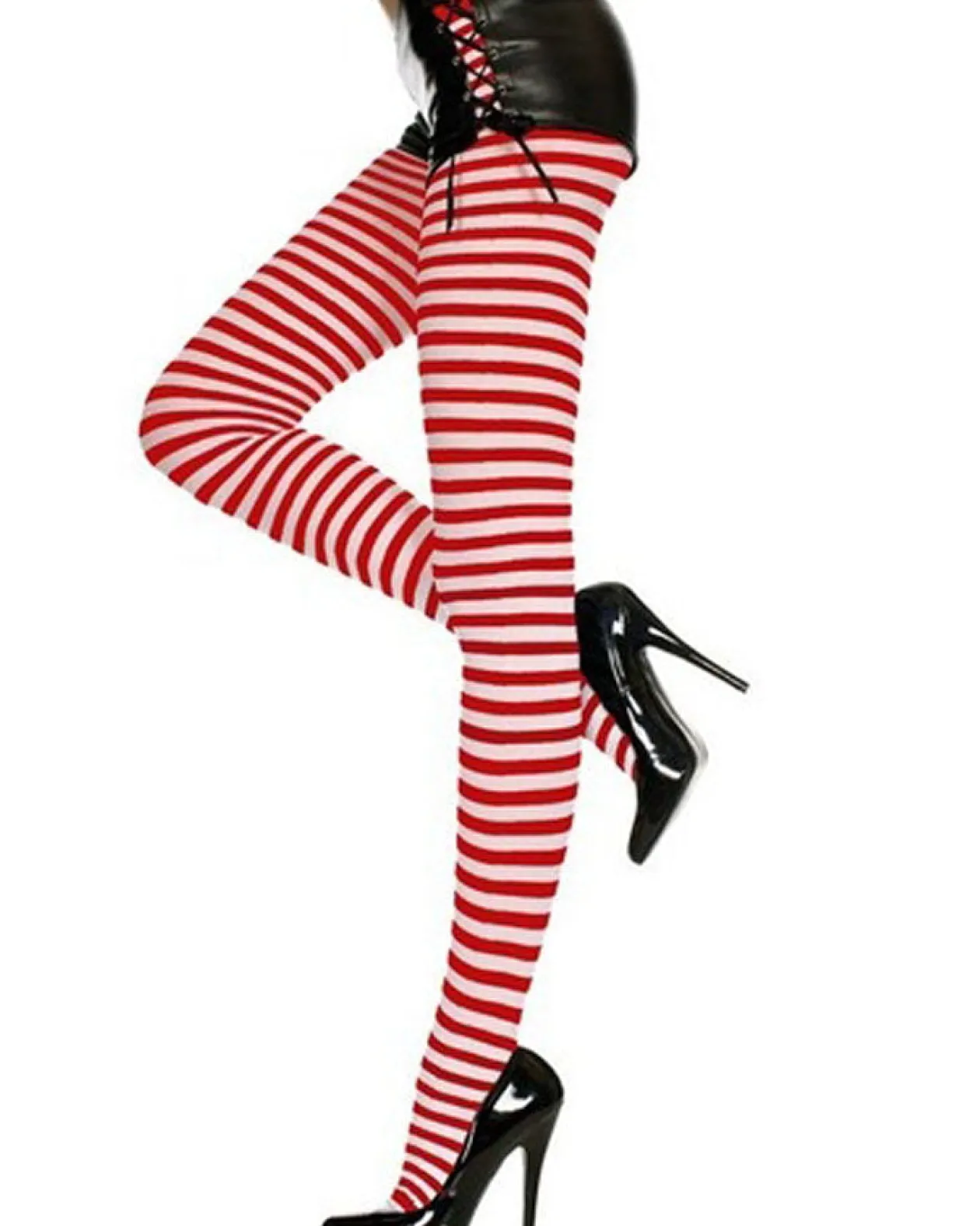 Music Legs White And Red Striped Tights Best Sale