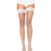 Leg Avenue White Fishnet Thigh High Stockings With Lace Top Sale