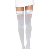 Leg Avenue White Opaque Thigh High Stockings With White Satin Bow Shop