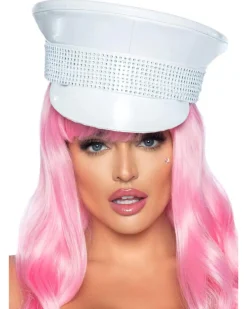 Leg Avenue White Rhinestone Trimmed Military Hat Outlet